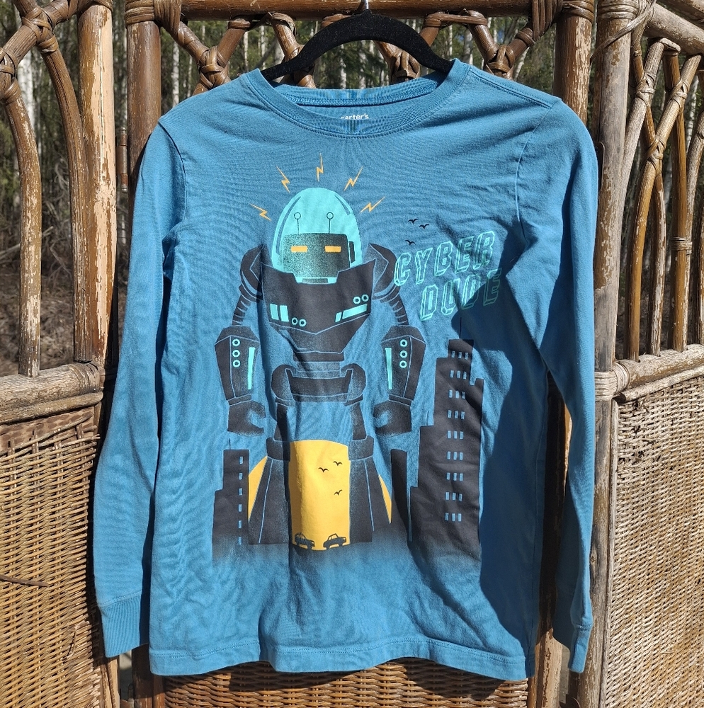 🍀3/15 Cyber Blue Robot Kids Shirt